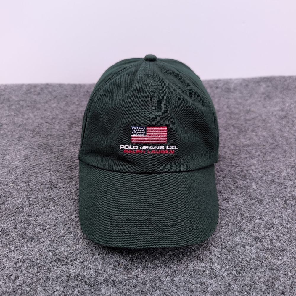 VTG Polo Jeans Co Ralph Lauren Hat Mens M/L Green Flag Baseball Cap Dad Hat